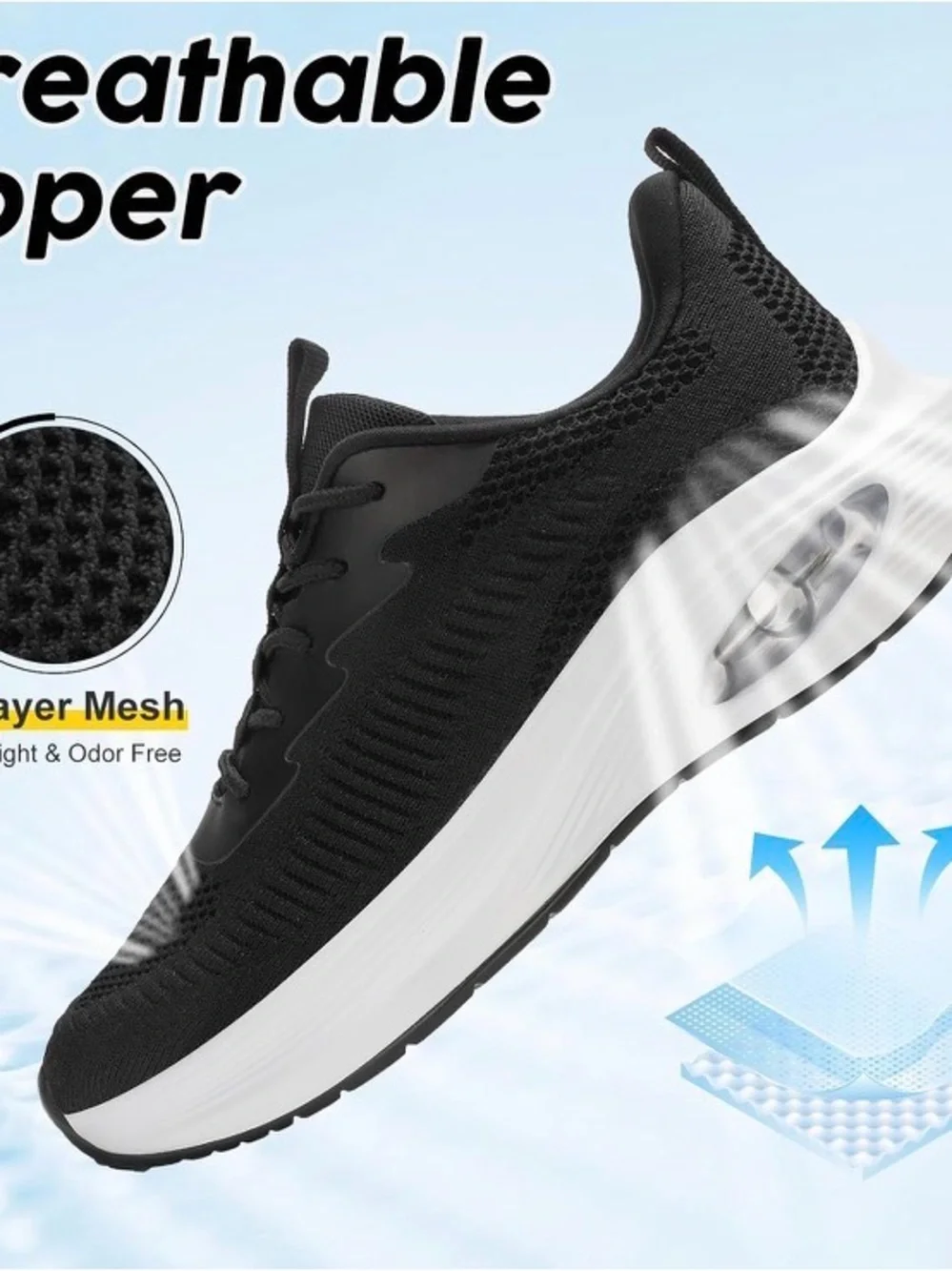 Black Women's Athletic Running Shoes with Cushioned White Sole